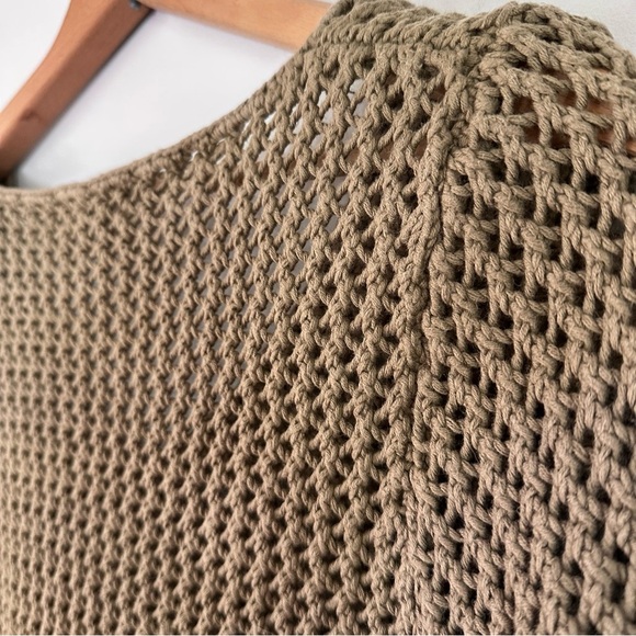 Lands End Canvas Olive Army Green V-Neck Open Knit Sweater Women’s Size Medium - Picture 5 of 8